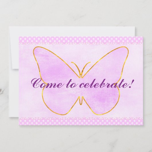 蝶の最初の誕生日パーティーの招待 招待状 (裏面)
