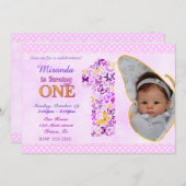 蝶の最初の誕生日パーティーの招待 招待状 (正面/裏面)