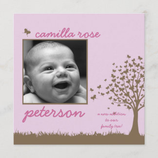 蝶の木の女の子の誕生の発表 案内状