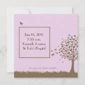 蝶の木の女の子の誕生の発表 案内状 (裏面)