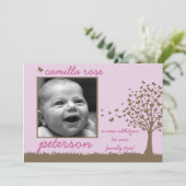 蝶の木の女の子の誕生の発表 案内状 (スタンド正面)