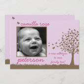 蝶の木の女の子の誕生の発表 案内状 (正面/裏面)