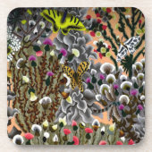 蝶の柳のヴィンテージガーデンイラストレーション コースター (正面)