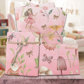 蝶の格言と翼のある妖精ガーデンピンク ラッピングペーパーシート