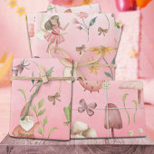 蝶の格言と翼のある妖精ガーデンピンク ラッピングペーパーシート