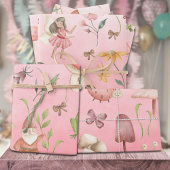 蝶の格言と翼のある妖精ガーデンピンク ラッピングペーパーシート