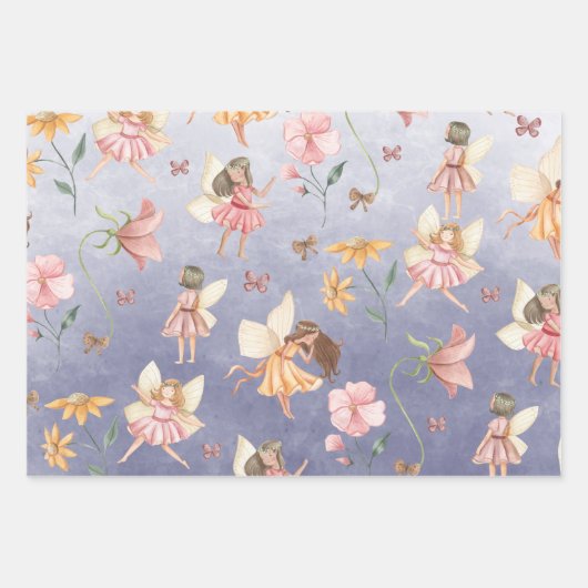 蝶の格言&翼付きフェイリーズガーデンパープル ラッピングペーパーシート (正面)