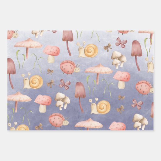 蝶の格言&翼付きフェイリーズガーデンパープル ラッピングペーパーシート (正面3)