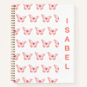 蝶の桃バラ金ゴールド名 ノートブック (正面)