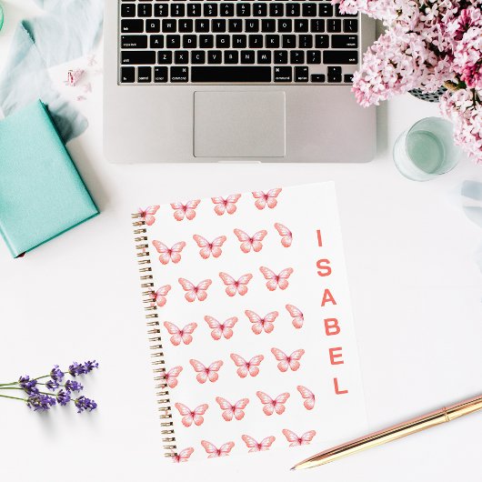 蝶の桃バラ金ゴールド名 ノートブック