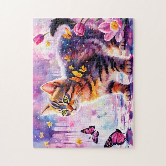 蝶の森の冒険の子猫 ジグソーパズル (縦)