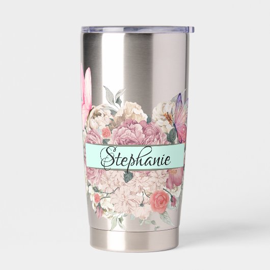 蝶の植物学パーソナライズされたのエレガント花 保温保冷タンブラー (左面)
