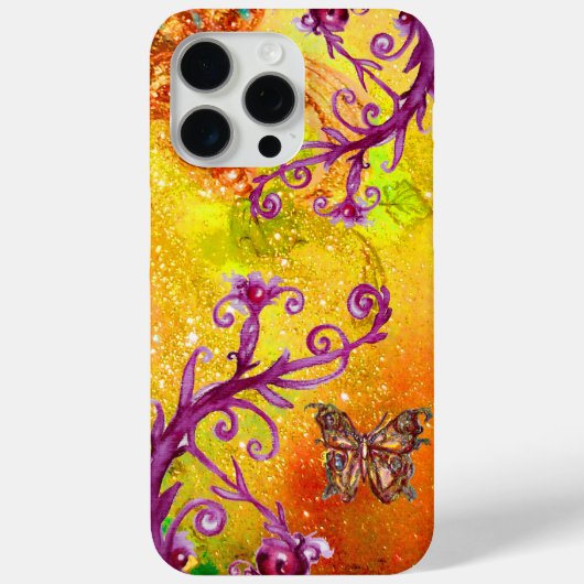 蝶の植物、魔法の渦巻き、金ゴールド黄色のきらめき。 Case-Mate iPhoneケース (裏面)