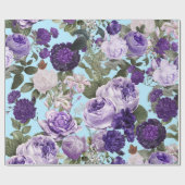 蝶の模様を持つ紫のバラ ラッピングペーパー (フラット)
