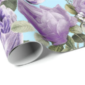蝶の模様を持つ紫のバラ ラッピングペーパー (ロールコーナー)