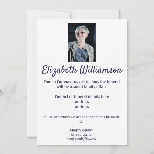 蝶の死の発表の葬儀の手配 案内状 (裏面)