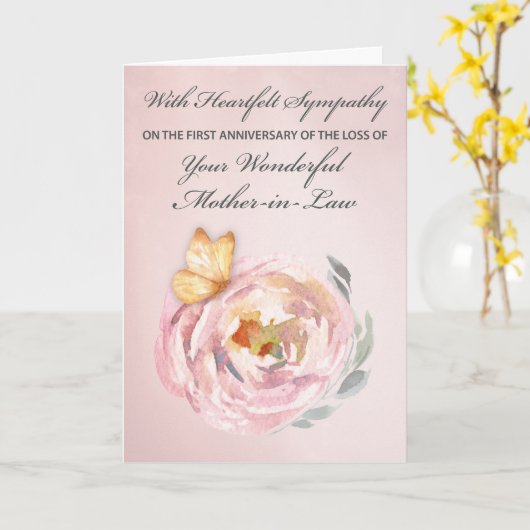 蝶の母を亡くした一周年記念 カード (黄色い花)