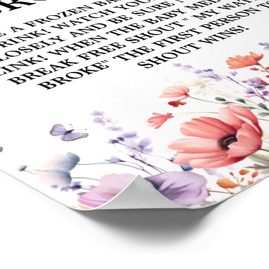 蝶の水が赤ちゃんシャワーのゲームサインを破った ポスター (角)