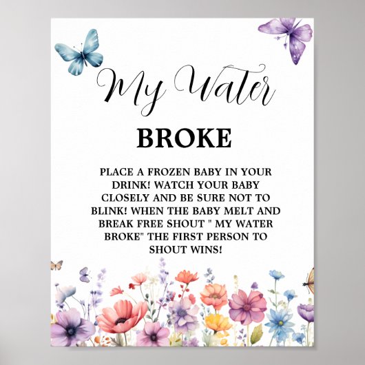 蝶の水が赤ちゃんシャワーのゲームサインを破った ポスター (正面)