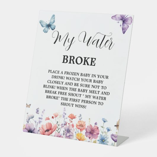 蝶の水が赤ちゃんシャワーのゲームサインを破った 台座サイン (正面)