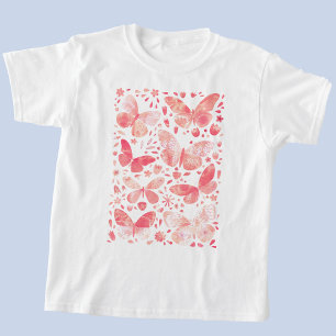 蝶の水彩サンゴピンク Tシャツ