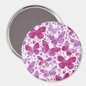 蝶の水彩マゼンタピンク マグネット (正面/裏面)
