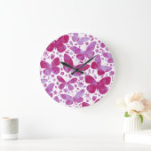 蝶の水彩マゼンタピンク ラージ壁時計 (ホーム)