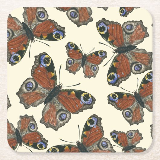 蝶の水彩模様 スクエアペーパーコースター (正面)
