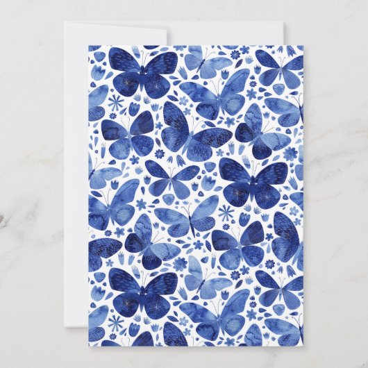 蝶の水彩模様(青と白) サンキューカード (裏面)