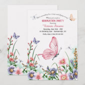 蝶の水彩画 卒業 招待状 (正面/裏面)