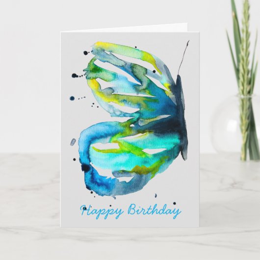 蝶の水彩画 青 カード (正面)