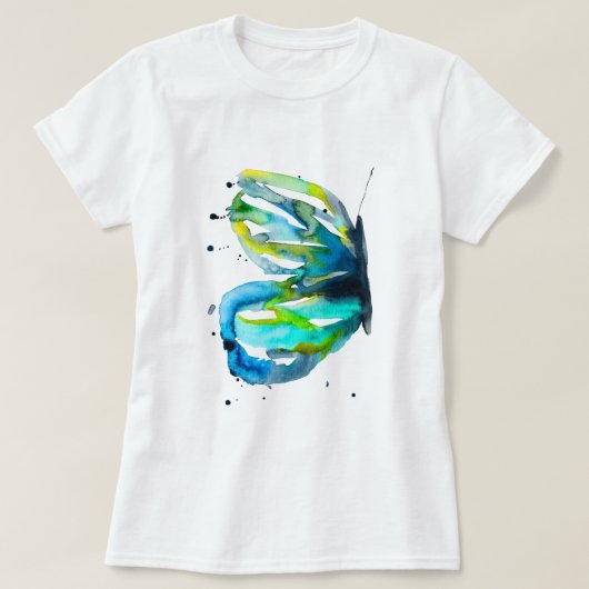 蝶の水色お洒落水色 Tシャツ (デザイン正面)