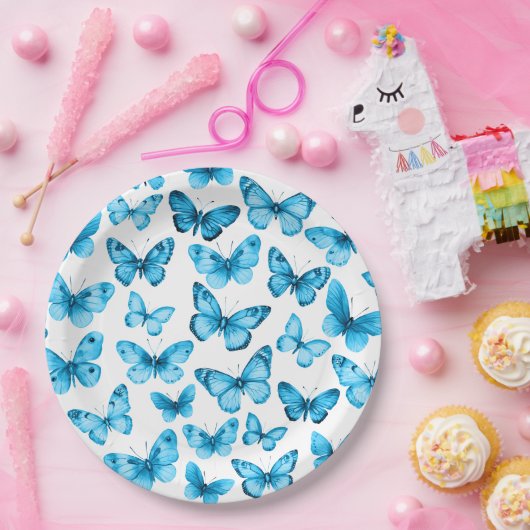 蝶の水色の日ブライダルベビーシャワー ペーパープレート (パーティー)