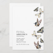 蝶の水色の誕生日パーティーへの招待 招待状 (正面/裏面)