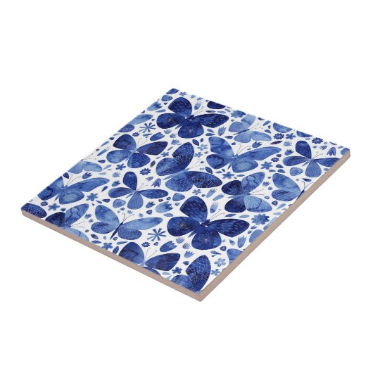 蝶の水色の青いセラミックタイル タイル (側面)
