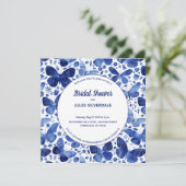 蝶の水色インディゴブルーブライダルシャワー 招待状 (スタンド正面)