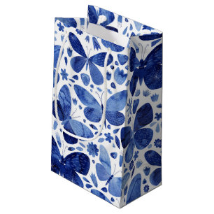 蝶の水色インディゴブルー スモールペーパーバッグ