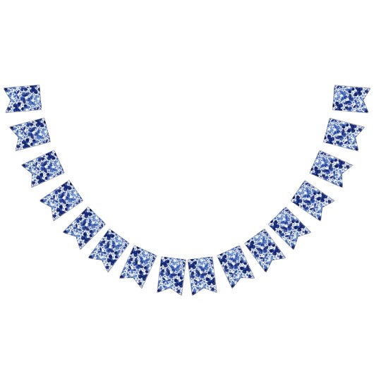 蝶の水色インディゴブルー バンティングフラッグ (全)