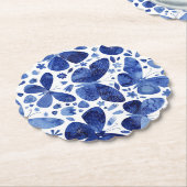 蝶の水色インディゴブルー ペーパーコースター (アングル)