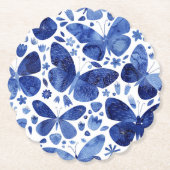 蝶の水色インディゴブルー ペーパーコースター (正面)