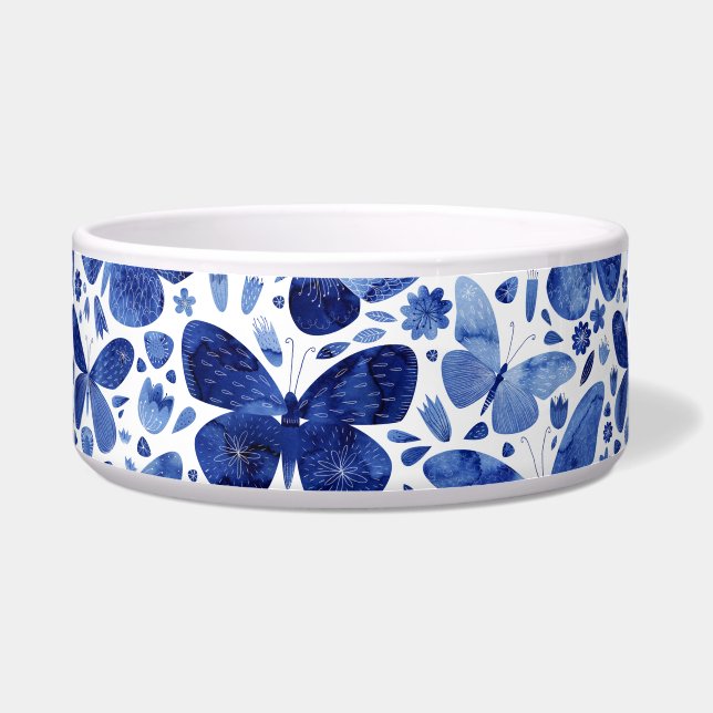 蝶の水色インディゴブルー ボウル (正面)