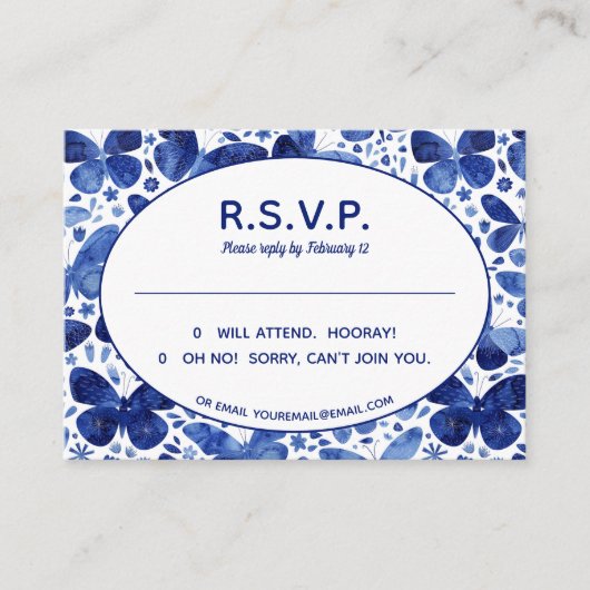 蝶の水色インディゴブルーR.S.V.P. エンクロージャーカード (正面)