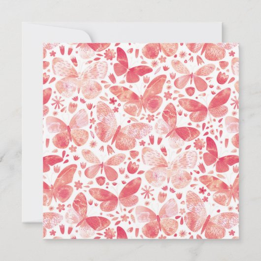 蝶の水色コーラルピンク夕べ 招待状 (裏面)