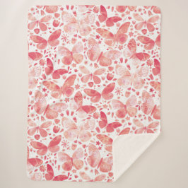 蝶の水色コーラルピンク シェルパブランケット