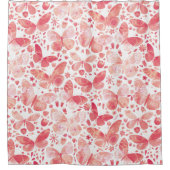 蝶の水色コーラルピンク シャワーカーテン (正面)