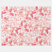 蝶の水色コーラルピンク フリースブランケット (正面(横))