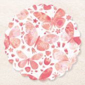 蝶の水色コーラルピンク ペーパーコースター (正面)
