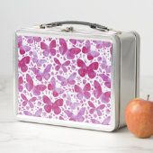 蝶の水色ピンクの金属ランチボックス メタルランチボックス (インサイチュ)