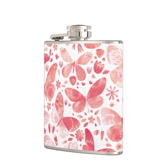 蝶の水色ピンク フラスク (左)