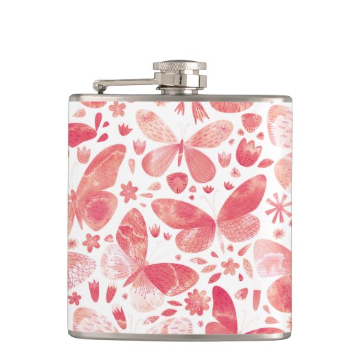 蝶の水色ピンク フラスク (正面)